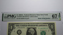 Load image into Gallery viewer, $1 2003 Radar Serial Number Federal Reserve Currency Bank Note Bill PMG UNC67EPQ