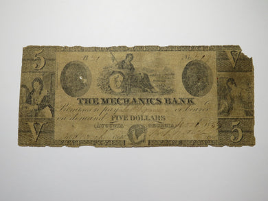 $5 1857 Augusta Georgia GA Obsolete Currency Bank Note Bill! The Mechanics Bank