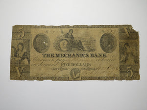 $5 1857 Augusta Georgia GA Obsolete Currency Bank Note Bill! The Mechanics Bank