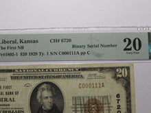 Load image into Gallery viewer, $20 1929 Liberal Kansas KS National Currency Bank Note Bill #6720 Binary Serial