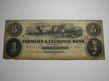 Load image into Gallery viewer, $5 1850 Charleston South Carolina SC Obsolete Currency Bank Note Bill Farmers Ex