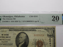 Load image into Gallery viewer, $10 1929 Okmulgee Oklahoma OK National Currency Bank Note Bill Ch #6241 VF20 PMG