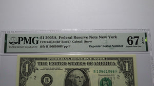 $1 2003 Repeater Serial Number Federal Reserve Currency Bank Note Bill PMG UNC67