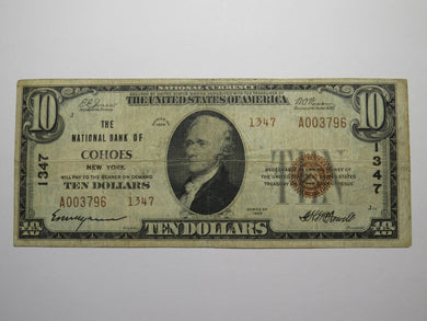 $10 1929 Cohoes New York NY National Currency Bank Note Bill Ch. #1347 FINE!