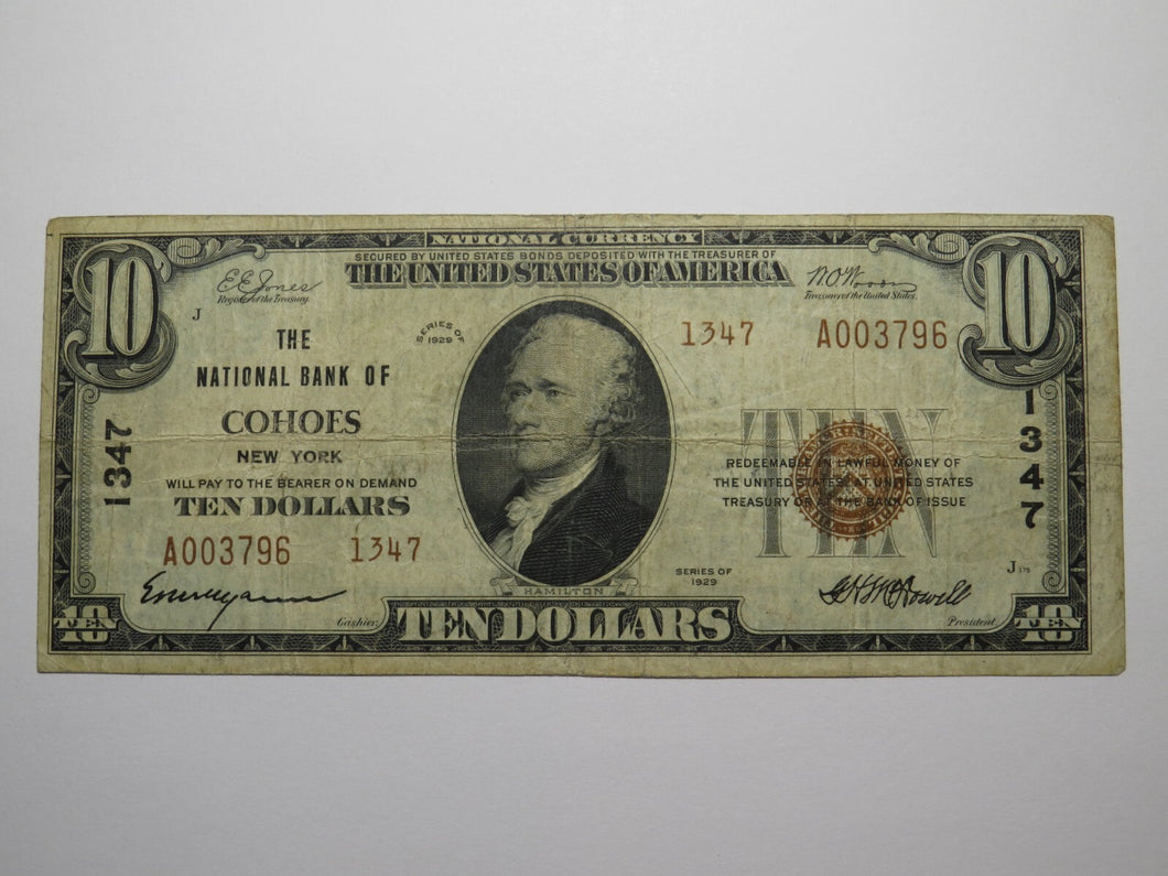 $10 1929 Cohoes New York NY National Currency Bank Note Bill Ch. #1347 FINE!