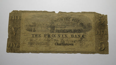 $5 1836 Charlestown Massachusetts MA Obsolete Currency Bank Note Bill! Phoenix