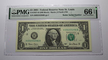 Load image into Gallery viewer, $1 2001 Radar Serial Number Federal Reserve Currency Bank Note Bill PMG UNC66EPQ