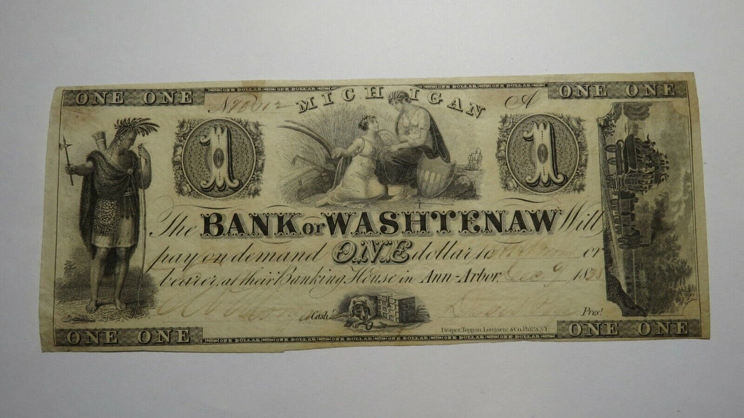 $1 1835 Ann Arbor Michigan MI Obsolete Currency Bank Note Bill! Washtenaw Bank!