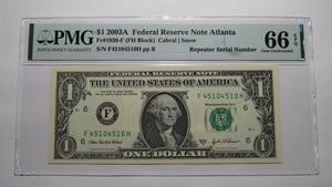$1 2003A Repeater Serial Number Federal Reserve Currency Bank Note Bill UNC66EPQ