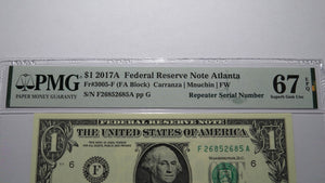 $1 2017 Repeater Serial Number Federal Reserve Currency Bank Note Bill PMG UNC67