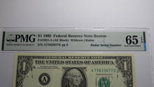 Load image into Gallery viewer, $1 1995 Radar Serial Number Federal Reserve Currency Bank Note Bill PMG UNC65EPQ
