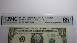 $1 1995 Radar Serial Number Federal Reserve Currency Bank Note Bill PMG UNC65EPQ