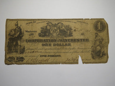 $1 1861 Winchester Virginia Obsolete Currency Bank Note Bill Corp. of Winchester