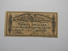 Load image into Gallery viewer, $30 1864 Confederate Bond Coupon Certificate Currency Bank Note Bill AU