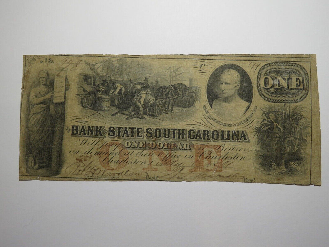 $1 1861 Charleston South Carolina SC Obsolete Currency Bank Note Bill Bank of SC