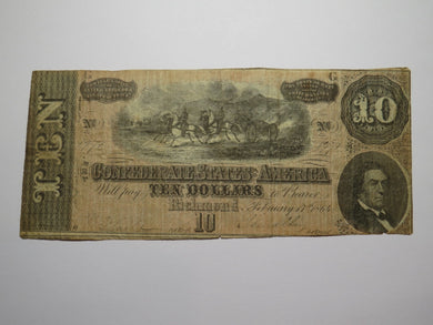 $10 1864 Richmond Virginia VA Confederate Currency Bank Note Bill RARE T68 FINE