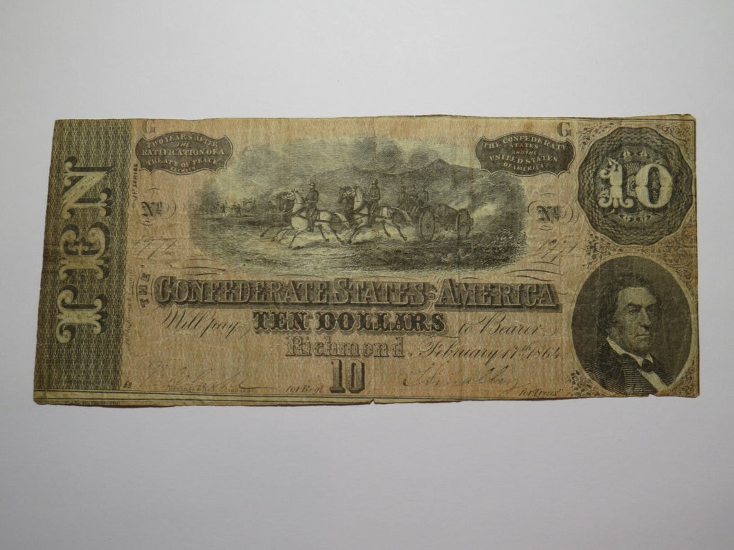 $10 1864 Richmond Virginia VA Confederate Currency Bank Note Bill RARE T68 FINE