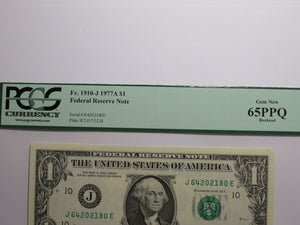 $1 1977 Bookend Kansas City Federal Reserve Bank Note Currency Bill PCGS 65PPQ
