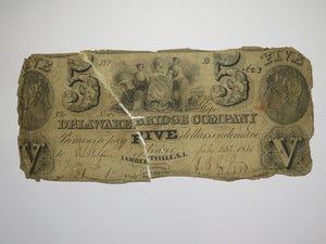 $5 1845 Lambertville New Jersey Obsolete Currency Bank Note Bill Delaware Bridge