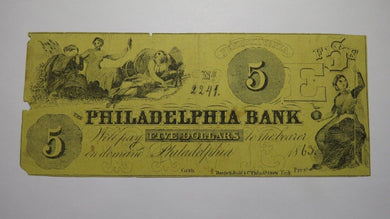 $5 1863 Philadelphia PA Obsolete Currency Note Bill Counterfeit Detector Plate