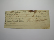 Load image into Gallery viewer, 1793 Philadelphia Pennsylvania Colonial Currency Bank Check!  Old Note Bill $600