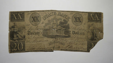 $20 1841 Indianapolis Indiana IN Obsolete Currency Bank Note Bill! State Bank