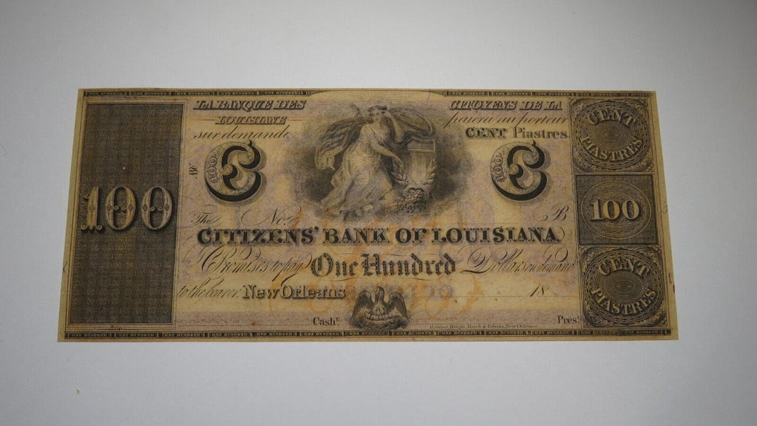 $100 18__ New Orleans Louisiana Obsolete Currency Bank Note Bill Remainder UNC