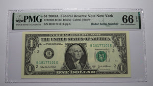 $1 2003 Radar Serial Number Federal Reserve Currency Bank Note Bill PMG UNC66EPQ