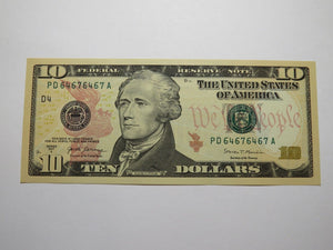 $10 2017 Repeater Serial Number Federal Reserve Currency Bank Note Bill UNC+++++
