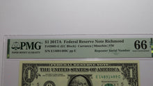 Load image into Gallery viewer, $1 2017 Repeater Serial Number Federal Reserve Currency Bank Note Bill PMG UNC66