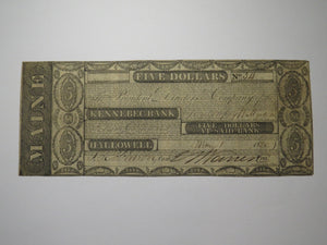 $5 1825 Hallowell Maine ME Obsolete Currency Bank Note Bill The Kennebec Bank
