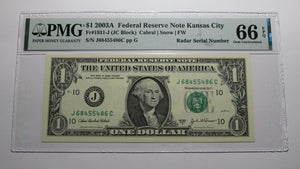 $1 2003 Radar Serial Number Federal Reserve Currency Bank Note Bill PMG UNC66EPQ