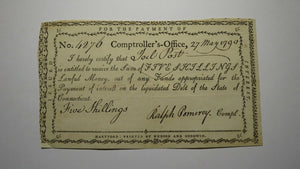 1790 5 Shillings Connecticut Comptroller's Office Colonial Currency Note Pomeroy