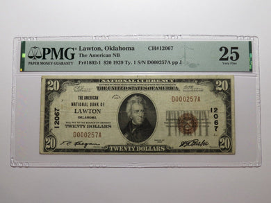 $20 1929 Lawton Oklahoma OK National Currency Bank Note Bill #12067 VF25 PMG