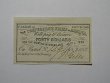 Load image into Gallery viewer, $40 1861 Confederate Bond Coupon Certificate Currency Bank Note Bill UNC