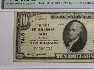 $10 1929 Goff Kansas KS National Currency Bank Note Bill Ch. #7416 VF25 PMG