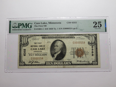 $10 1929 Cass Lake Minnesota MN National Currency Bank Note Bill #6352 VF25 PMG