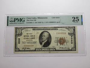 $10 1929 Cass Lake Minnesota MN National Currency Bank Note Bill #6352 VF25 PMG
