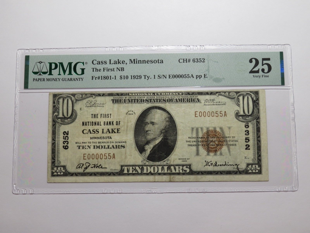$10 1929 Cass Lake Minnesota MN National Currency Bank Note Bill #6352 VF25 PMG