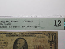 Load image into Gallery viewer, $10 1929 Augusta Kansas KS National Currency Bank Note Bill Ch. #6643 F12 PMG