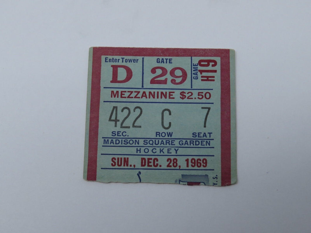 December 28, 1969 New York Rangers Vs Los Angeles Kings NHL Hockey Ticket Stub