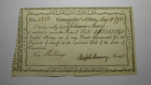 1790 10s Connecticut Comptroller's Office Colonial Currency Note Pomeroy Signed!