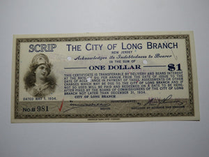 $1 1934 Long Branch New Jersey NJ Obsolete Currency Bank Note Scrip City of LB