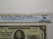 Load image into Gallery viewer, $20 1929 Wolfeboro New Hampshire NH National Currency Bank Note Bill #8147 VF20