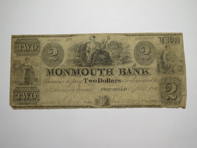 $2 1841 Freehold New Jersey NJ Obsolete Currency Bank Note Bill Monmouth Bank