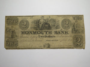 $2 1841 Freehold New Jersey NJ Obsolete Currency Bank Note Bill Monmouth Bank