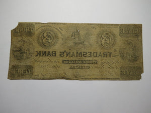 $3 1852 Chelsea Massachusetts MA Obsolete Currency Bank Note Bill Tradesman's
