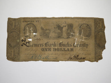 $1 1841 Bristol Pennsylvania PA Obsolete Currency Bank Note Bill! Bucks County