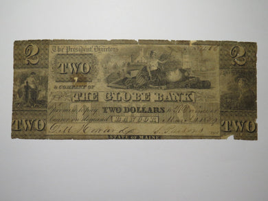 $2 1839 Bangor Maine ME Obsolete Currency Bank Note Bill The Globe Bank