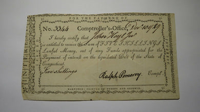 1789 5 Shillings Connecticut Comptroller Colonial Currency Note! Ralph Pomeroy